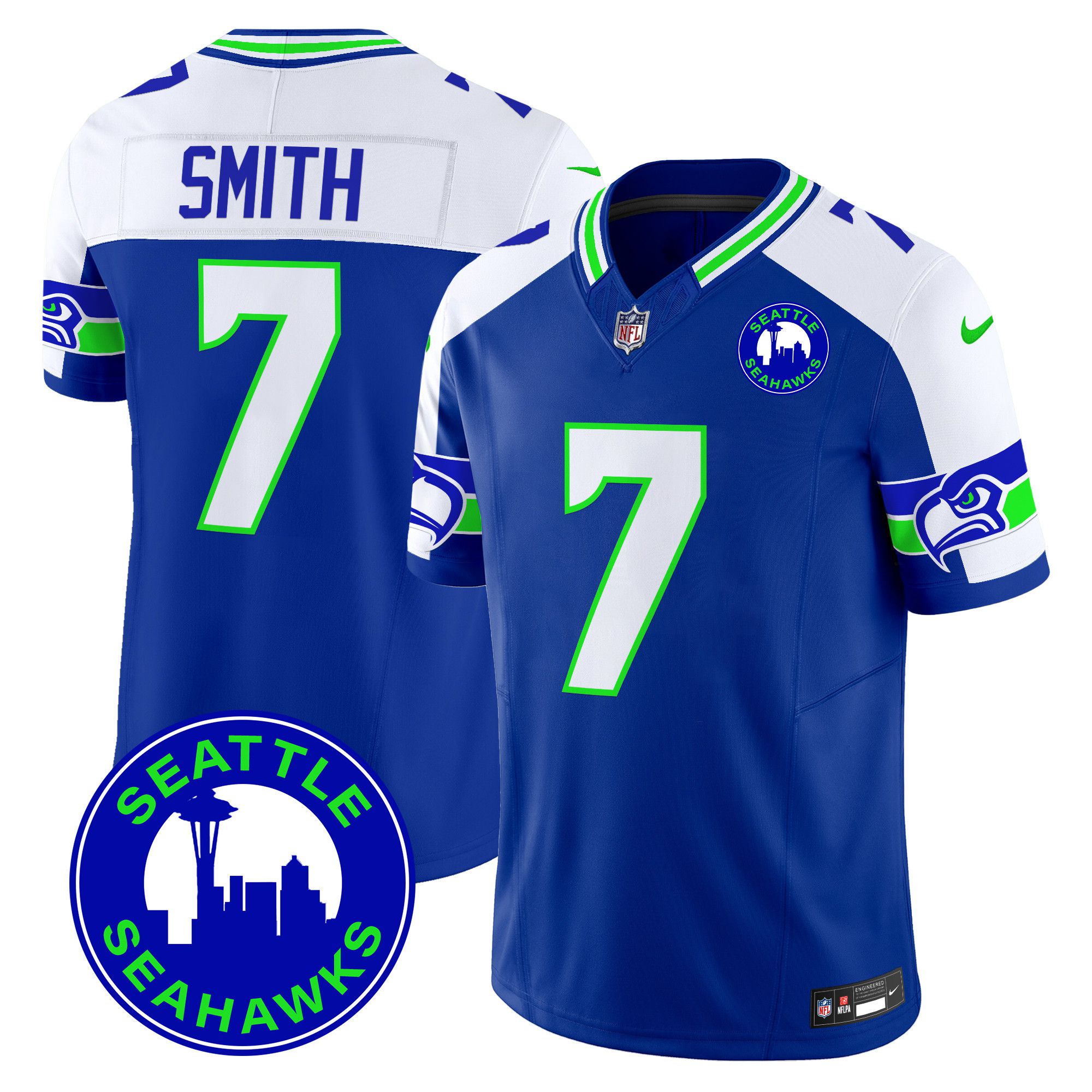 Men Seattle Seahawks 7 Smith Blue 2024 Nike City Patch Vapor Limited NFL Jersey